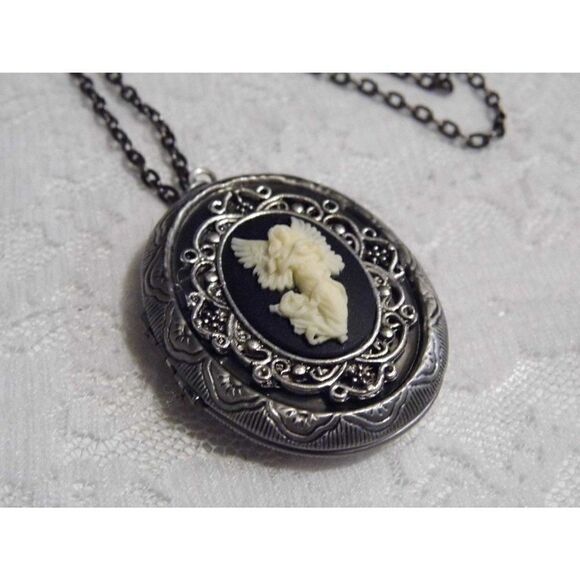 fancy fox Jewelry - COPY - Angel Guardian Antique Silver Locket Neckl…